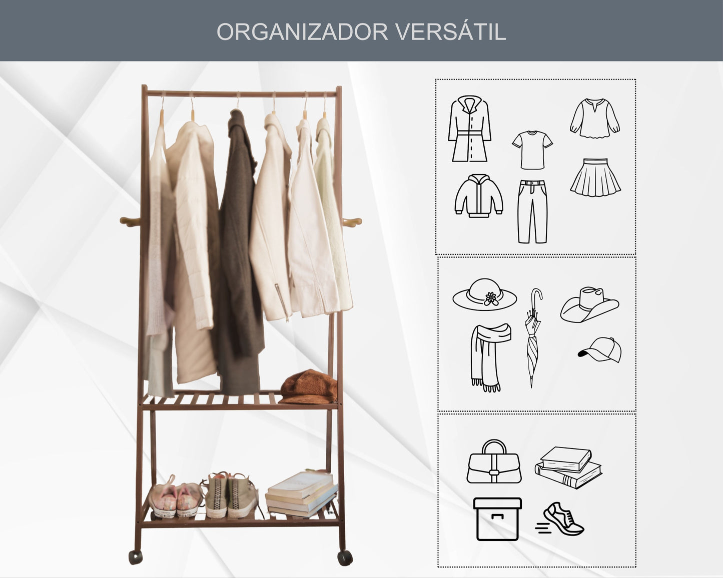 Perchero de Bambú con Estantes y Ruedas ABB4US