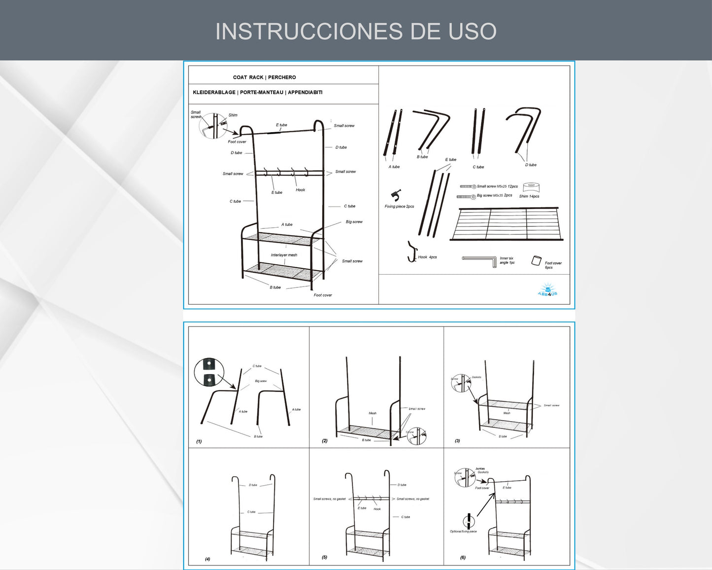 Perchero de Pie Zapatero | Perchero Entrada Recibidor para Hogar | Perchero de Ropa con 4 Ganchos y 2 Piezas de Fijación | Dormitorio Pasillo | Estable | Ahorra Espacio | Negro