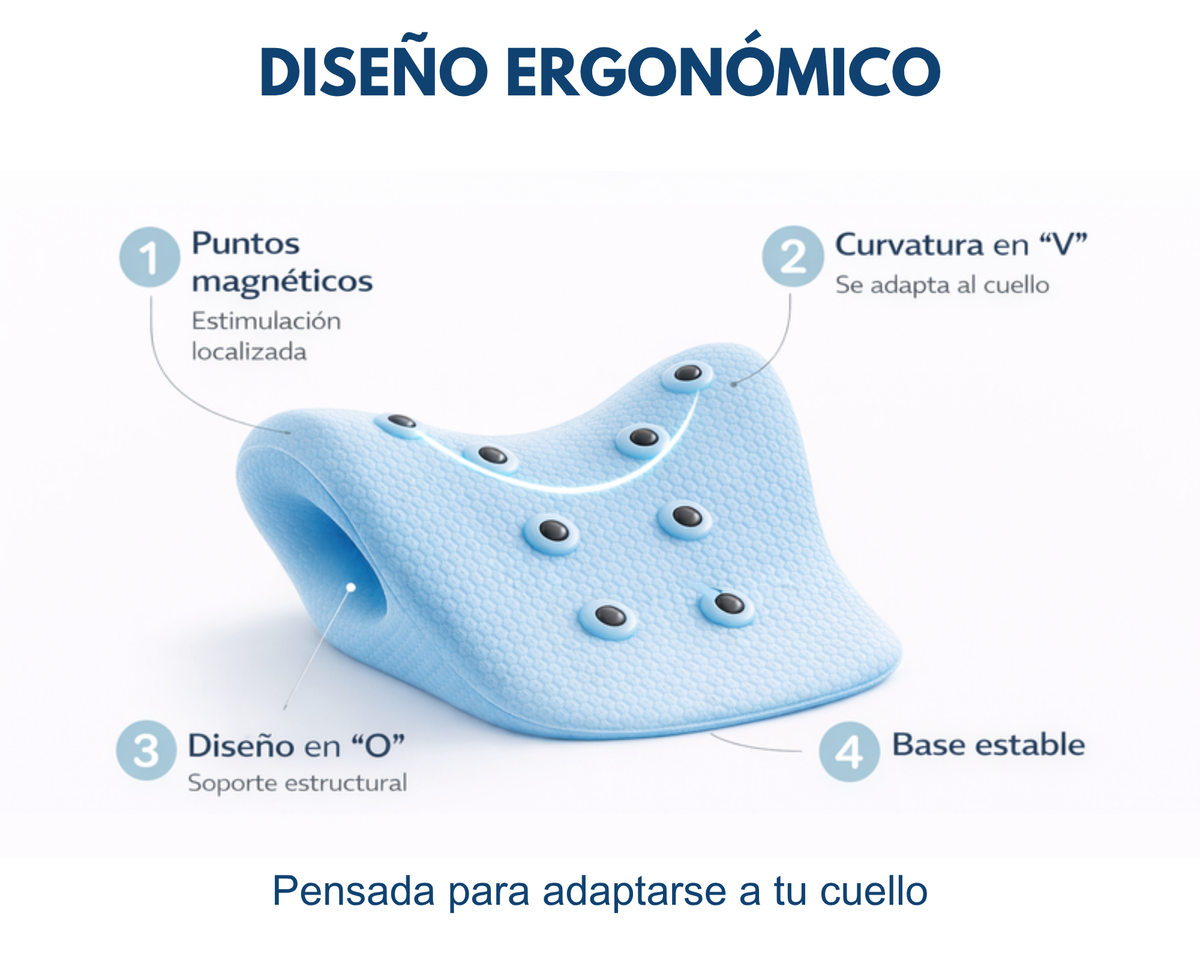 Diseño ergonómico de la almohada cervical celeste ABB4US con 8 puntos magnéticos y curvatura en V