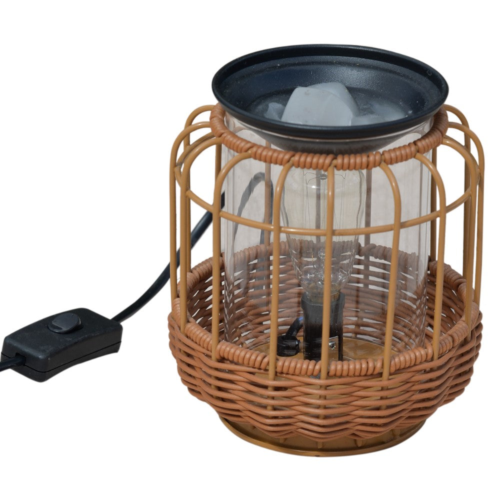 Calentador de Velas de Vidrio y Ratán ABB4US – Difusor Aromático Decorativo