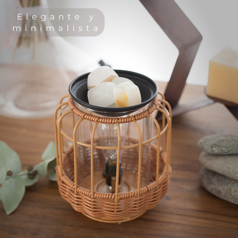 Calentador de Velas de Vidrio y Ratán ABB4US – Difusor Aromático Decorativo