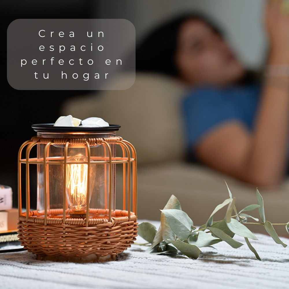 Calentador de Velas de Vidrio y Ratán ABB4US – Difusor Aromático Decorativo