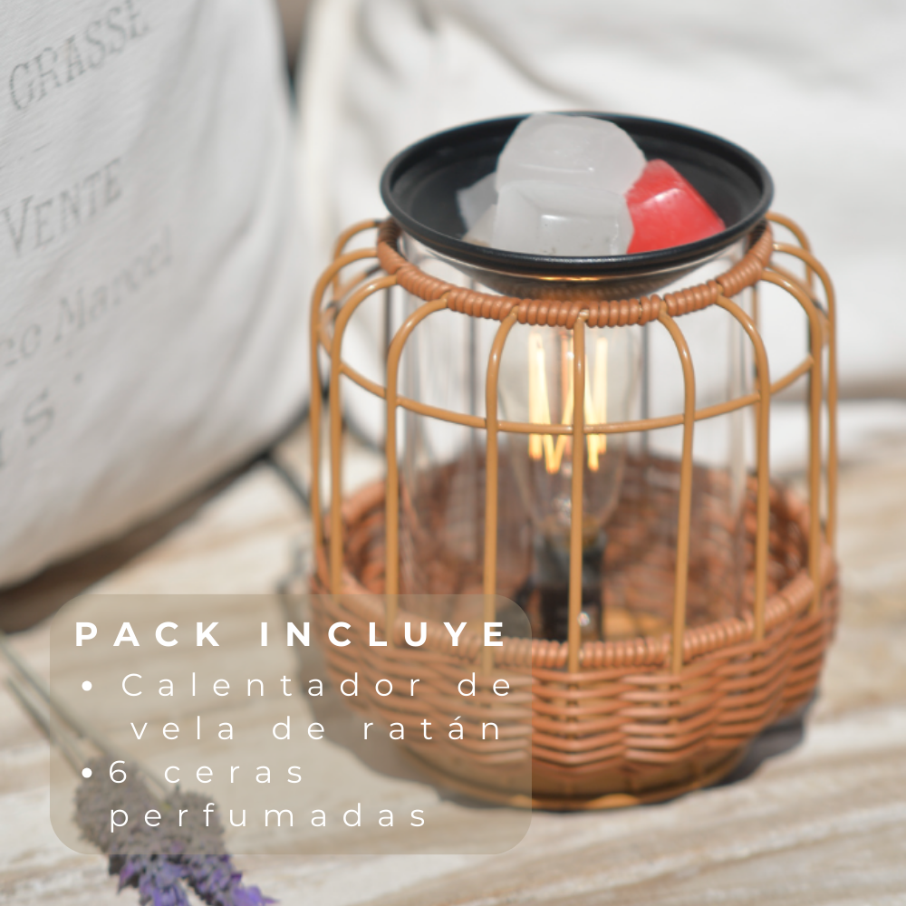 Calentador de Velas de Vidrio y Ratán ABB4US – Difusor Aromático Decorativo