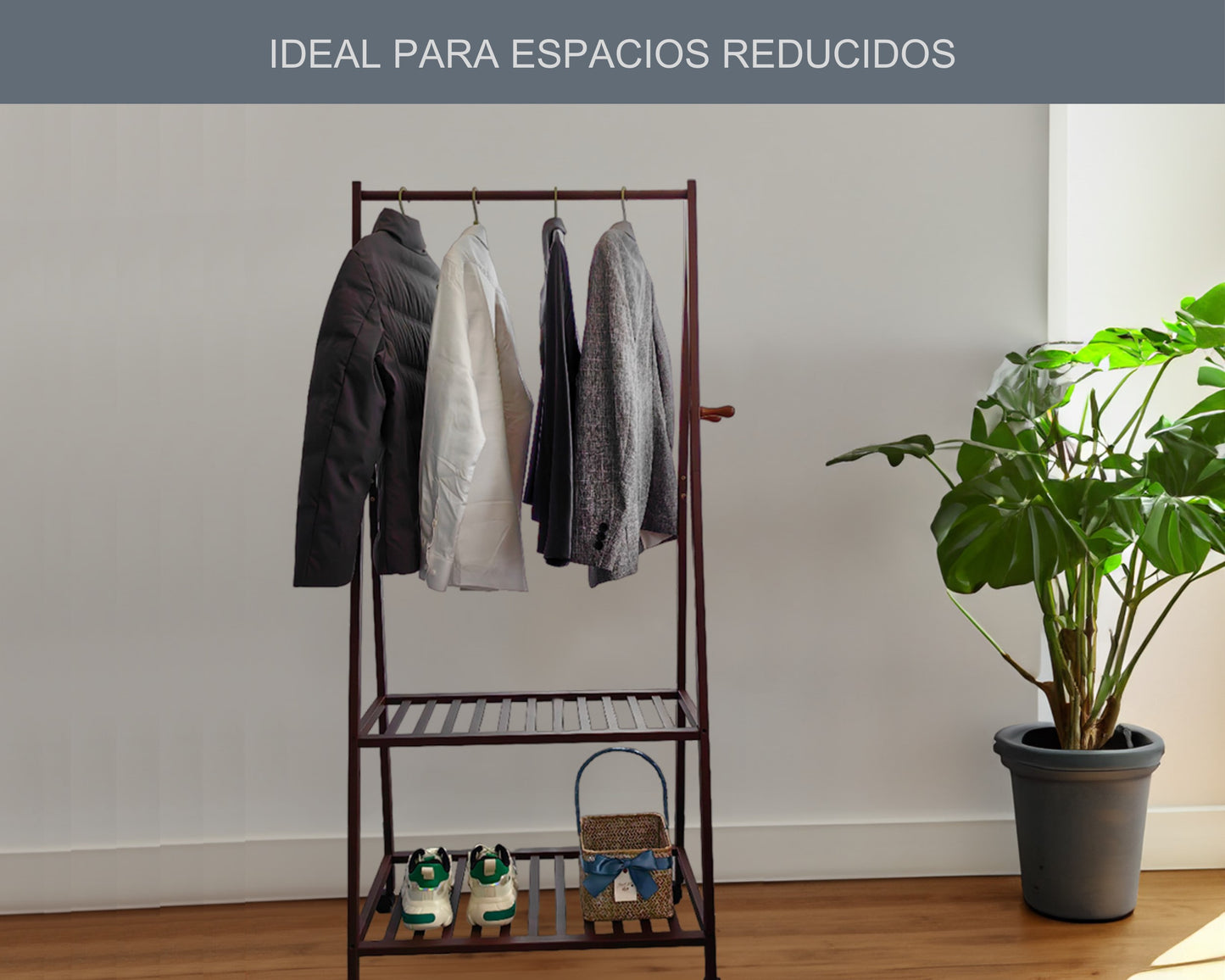 Perchero de Bambú con Estantes y Ruedas ABB4US