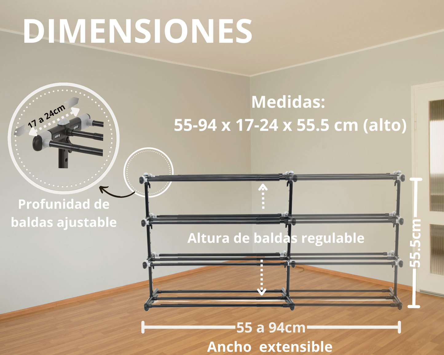 Zapatero Extensible de 4 Niveles ABB4US – Organizador de Calzado Metálico