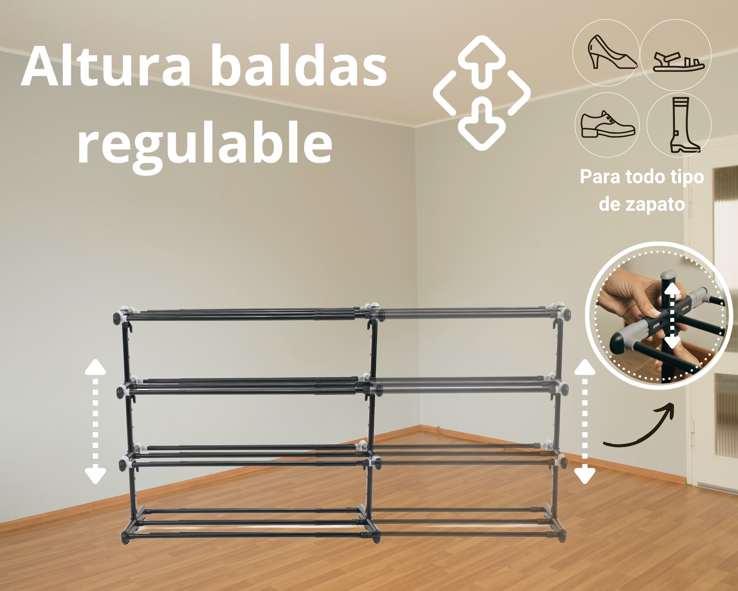 Zapatero Extensible de 4 Niveles ABB4US – Organizador de Calzado Metálico