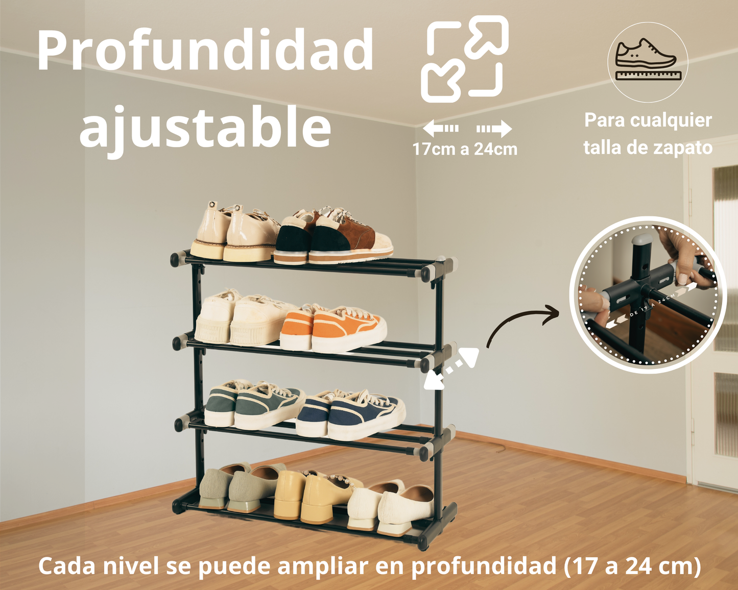 Zapatero Extensible de 4 Niveles ABB4US – Organizador de Calzado Metálico