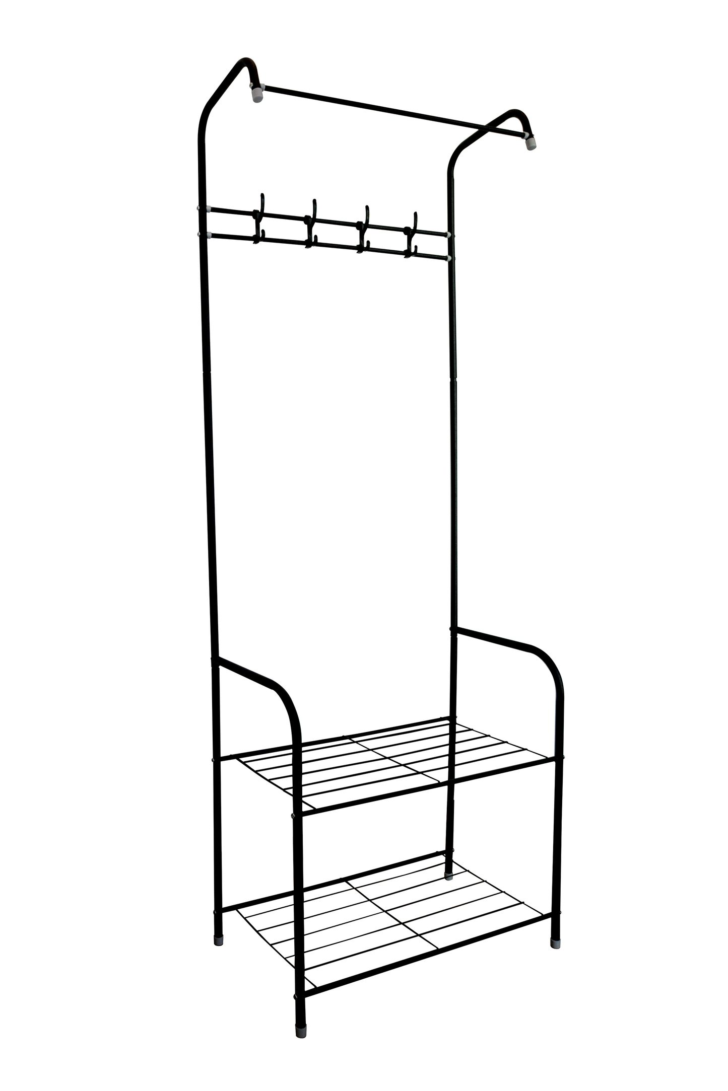 Perchero de Pie Zapatero | Perchero Entrada Recibidor para Hogar | Perchero de Ropa con 4 Ganchos y 2 Piezas de Fijación | Dormitorio Pasillo | Estable | Ahorra Espacio | Negro