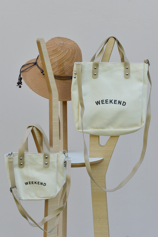 Set de 2 bolsos de lona madre e hija Tamaño mediano y pequeño | Bolso bandolera mujer | Beige