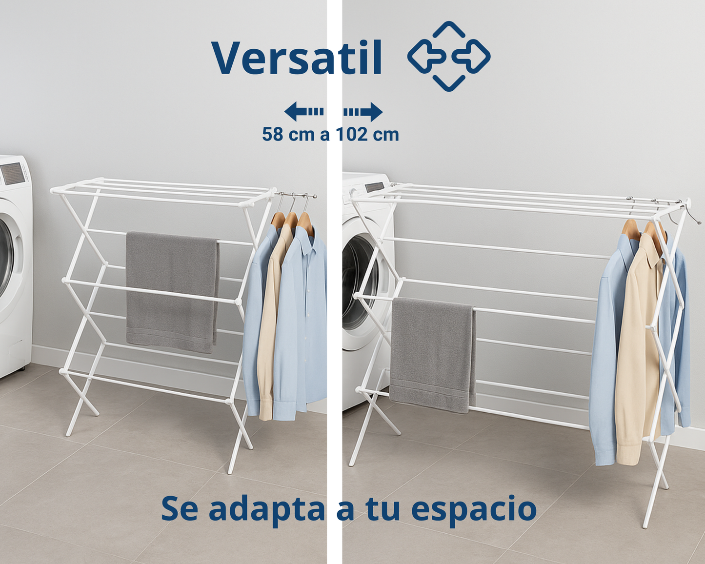 Tendedero Extensible y Plegable ABB4US con Brazos para Perchas