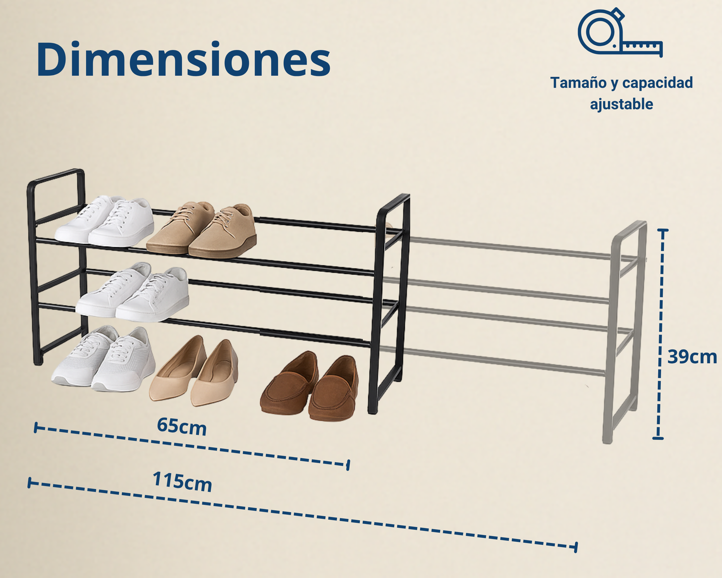 Zapatero Extensible de 2 Niveles ABB4US – Organizador de Zapatos Ajustable