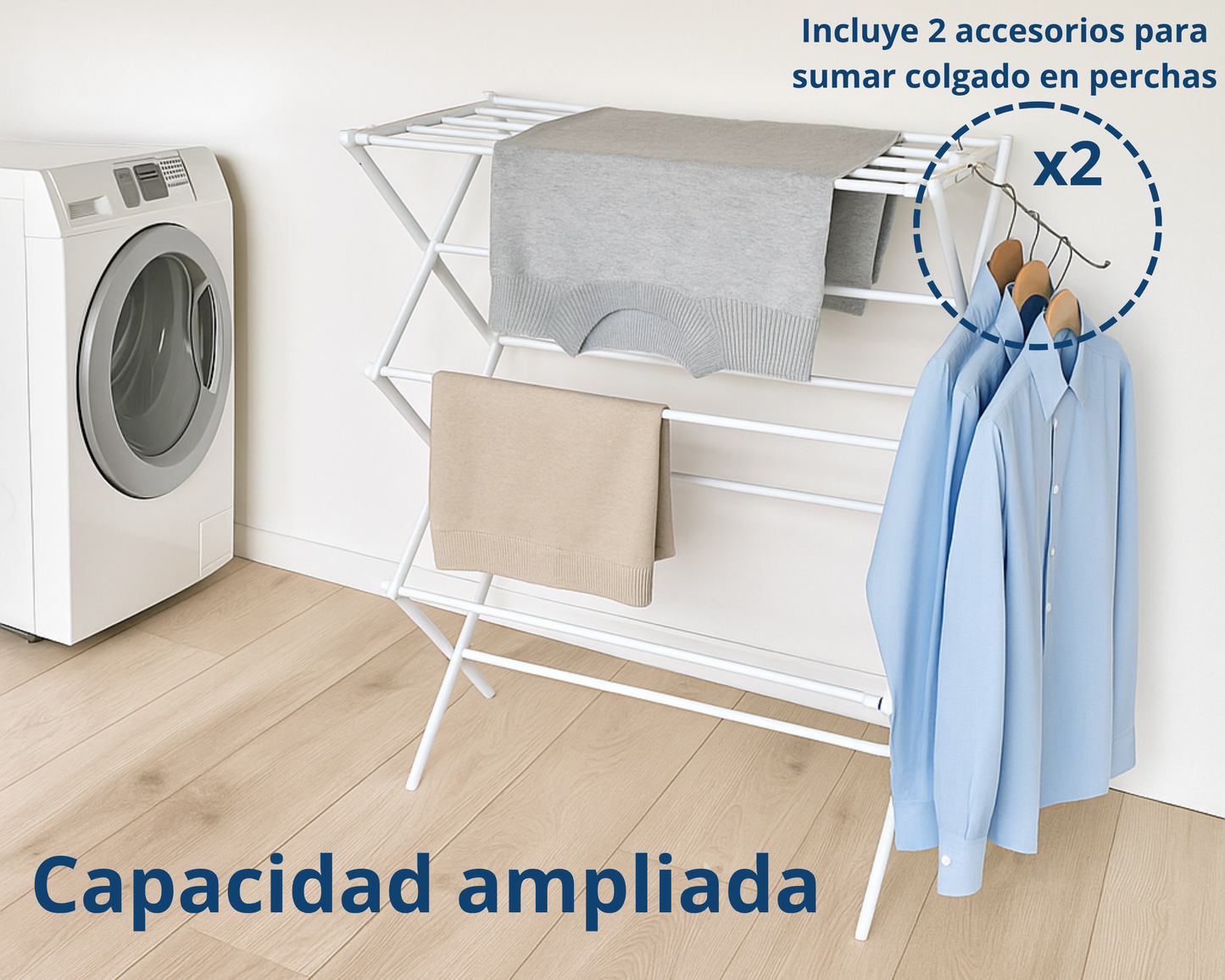 Tendedero Extensible y Plegable ABB4US con Brazos para Perchas