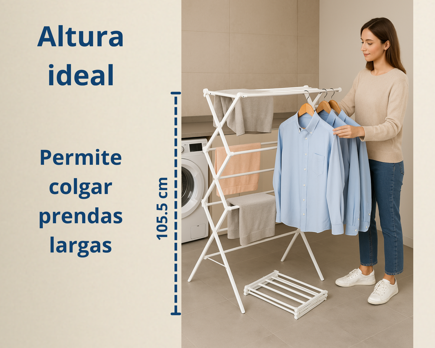 Tendedero Extensible y Plegable ABB4US con Brazos para Perchas