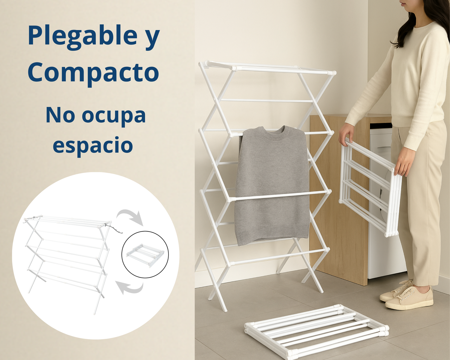 Tendedero Extensible y Plegable ABB4US con Brazos para Perchas